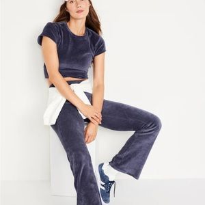 Old navy velour set, navy blue, ribbed set, crop top small and matching pants XS